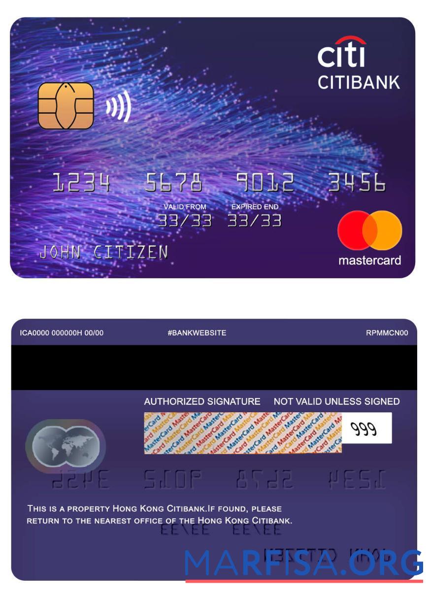 Downloadable Hong Kong Citibank bank mastercard example